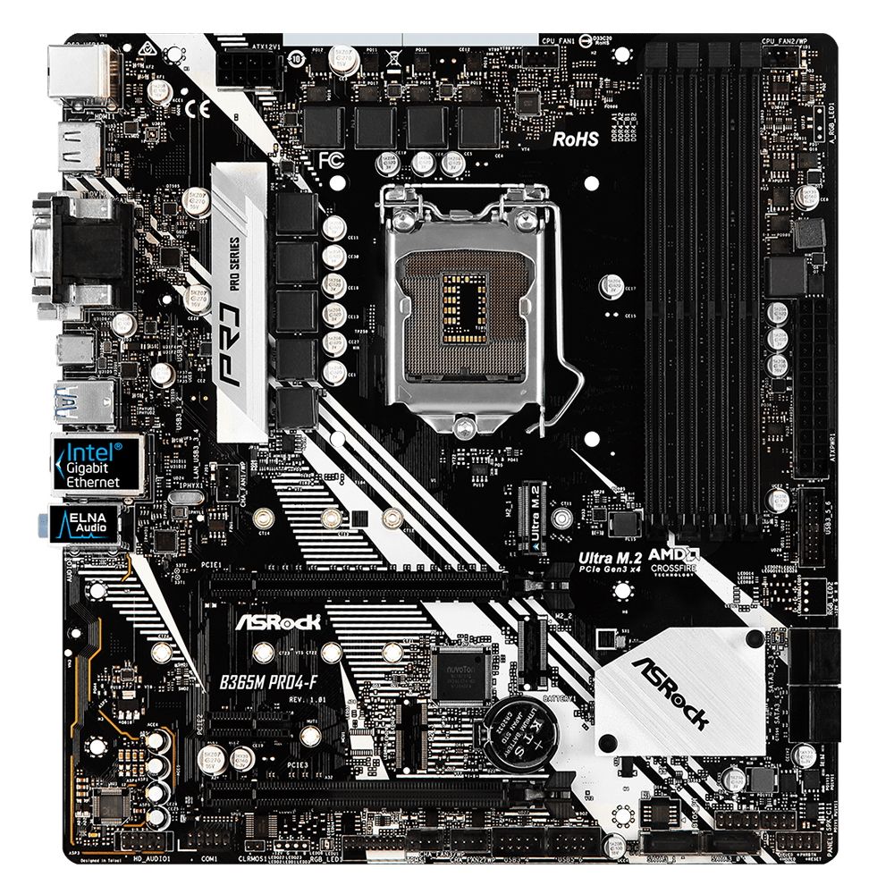 Материнская плата ASRock B365M PRO4-F, Socket 1151, Intel®B365, 4xDDR4-2666, D-SUB+DVI-D+HDMI, 2xPCI-Ex16, 1xPCI-Ex1, 6xSATA3, 3xM.2, 8 Ch Audio, GLan, (2+4)xUSB2.0, (4+2)xUSB3.1, 1xUSB3.1 Type-C™, 1xPS/2, mATX, RTL {20} (339079)