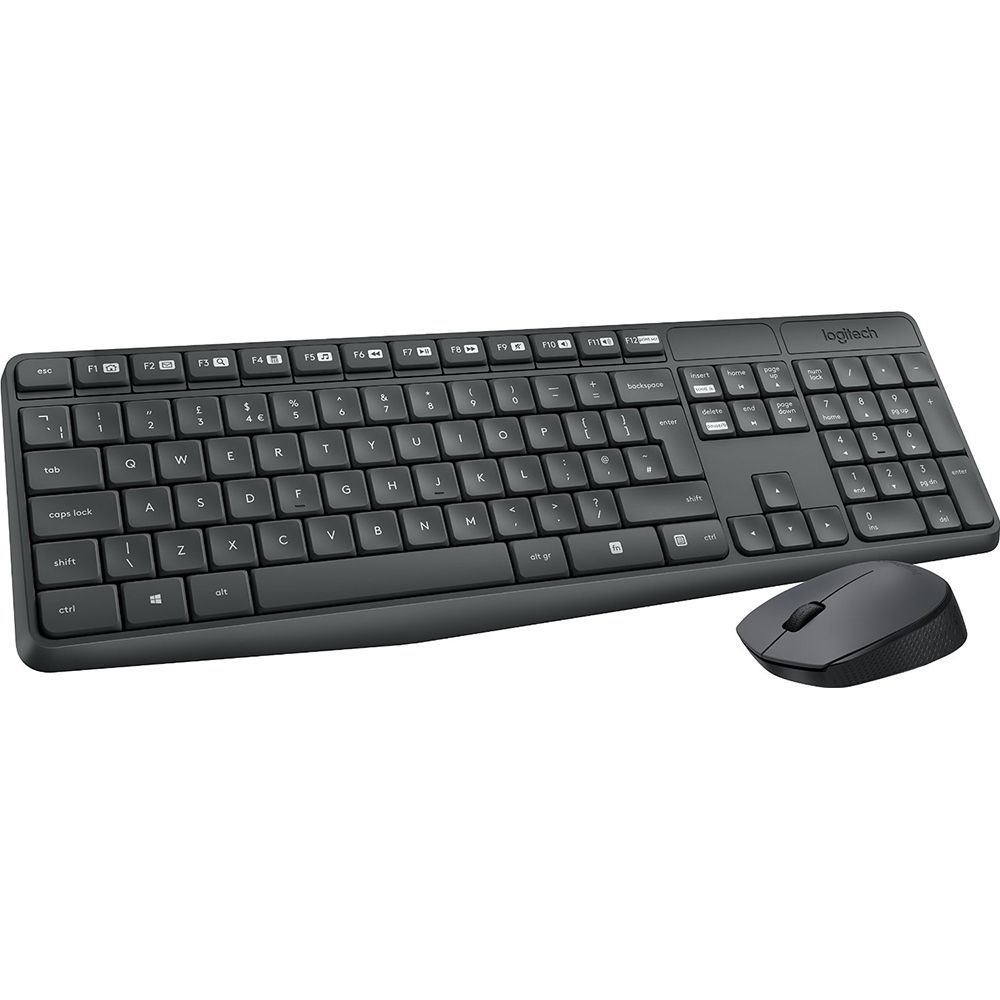 920-007948 - Комплект клавиатура и мышь Logitech Комплект беспроводной  Logitech MK235 |920-007948| клавиатура черная, 100 клавиш с защитой от  воды, |920-007948| мышь M170, черная, оптическая, 3 кнопки, 2.4GHz,  USB-ресивер (064003) {8}