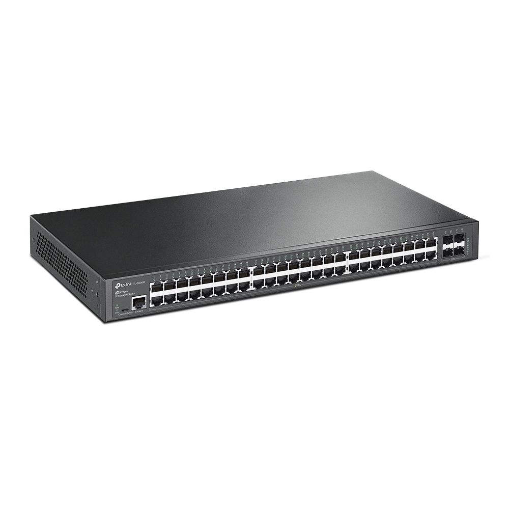 TL-SG3452 - Коммутатор TP-LINK TL-SG3452 JetStream управляемый коммутатор  уровня 2+ на 48 гигабитных портов и 4 гигабитных uplink-порта, 48 портов  RJ-45 10/100/1000 Мбит/с, 4 гигабитных SFP-слота, функции L2/L2+,  возможность монтажа в 19-дюймовую