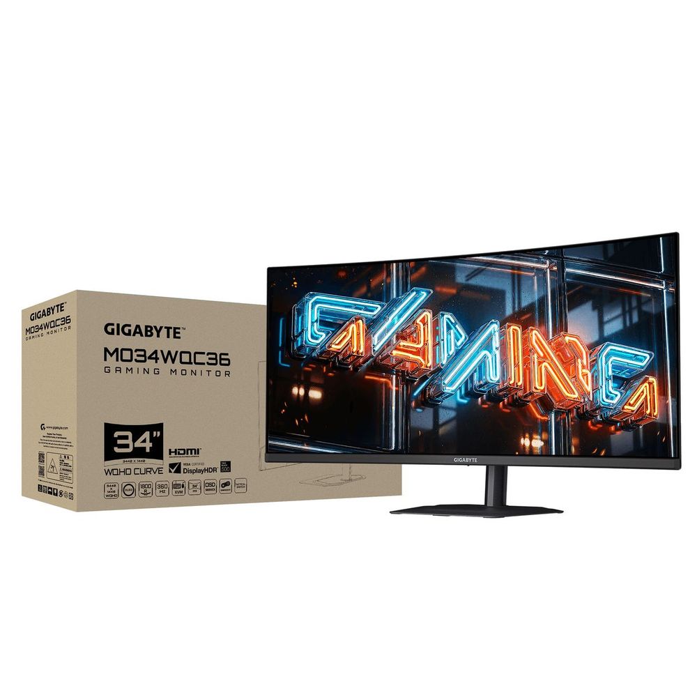 Монитор 34" Gigabyte MO34WQC36 EK Black (QD-OLED, 3440 x 1440, 360Hz, 0,03мс, 300 cd/m (1300cd/m пиковая) 2хHDMI 2.1, DP 2.1, 3xUSB3.2, USB Type-C 18W), HAS-130mm