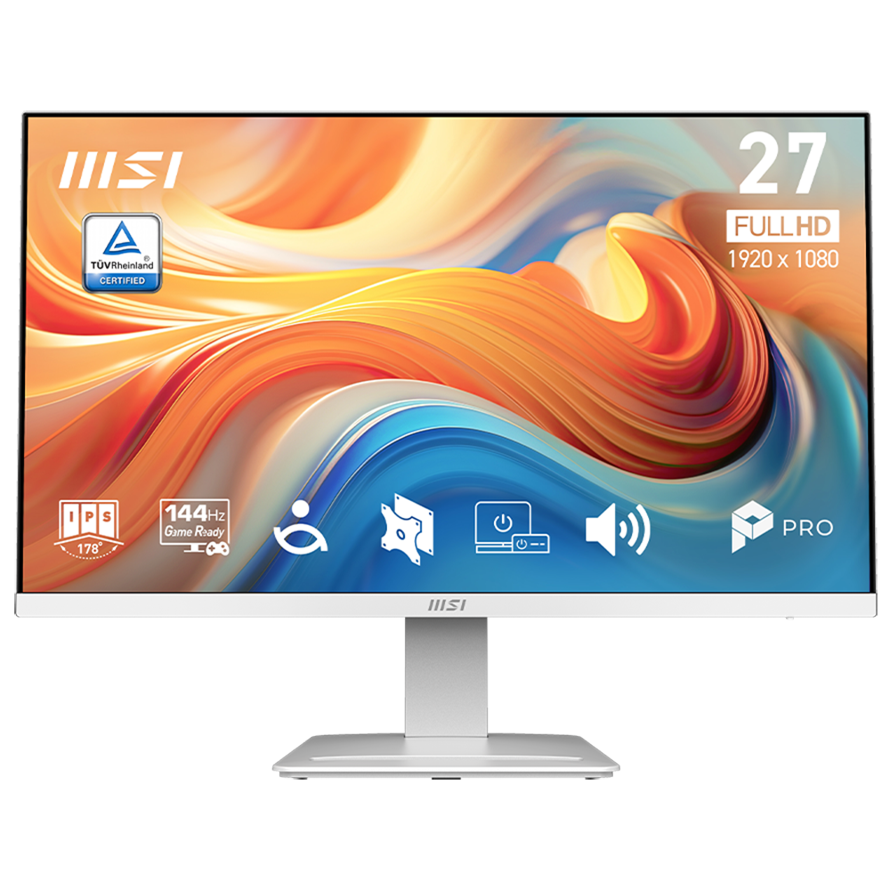Монитор 27" MSI PRO MP273W E14A IPS, 1920x1080, 144Hz, 4ms, 250сd/m, 1500:1, HDR | VGA, HDMI(2.0), DP(1.2a) | ExPSU, Speakers, Vesa 100, White