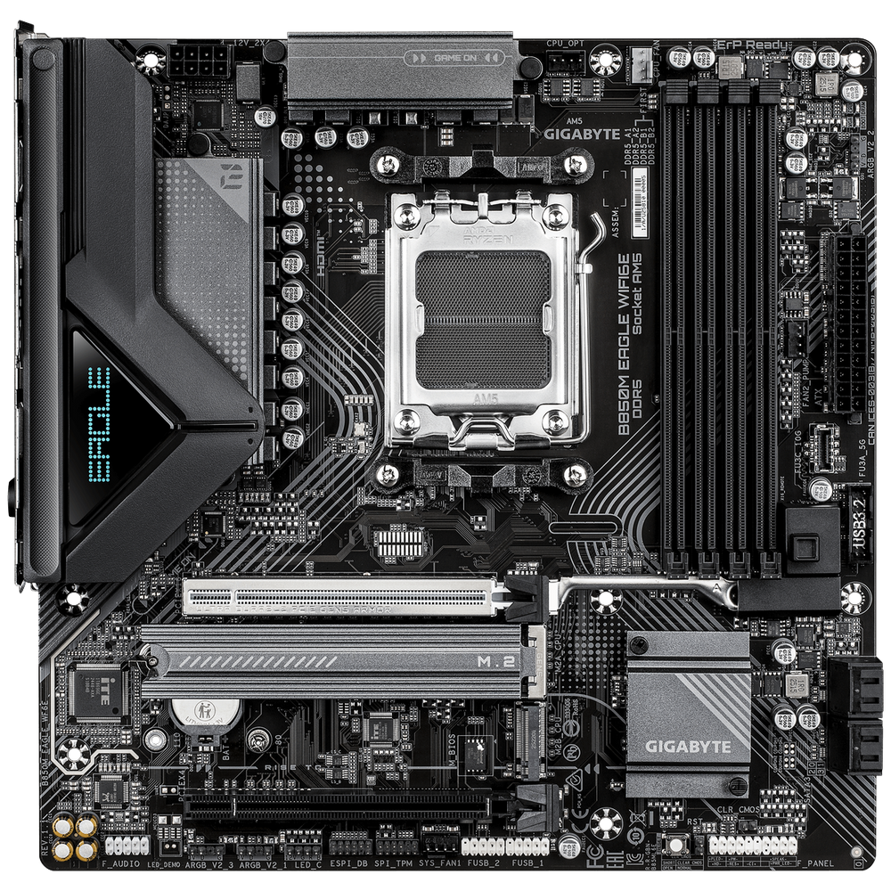 Материнская плата Gigabyte B850M EAGLE WIFI6E B850, AM5, 4xDDR5, 2*PCIEx16, 2*M.2, 2*TypeC, 1*USB3.2Gen2, 4*USB3.2Gen1, 8*USB2.0, 4*SATA3.0, 2.5G, 2*DP, HDMI, M-ATX, RTL