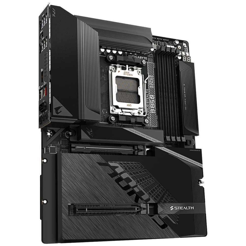 Материнская плата AORUS B850 AORUS STEALTH B850, AM5, 4*DDR5, 2*PCIEx16, 4*M.2, 2*TypeC, 2*USB3.2Gen2, 6*USB3.2Gen1, 8*USB2.0, 2*SATA3.0, 5G, HDMI, ATX, RTL
