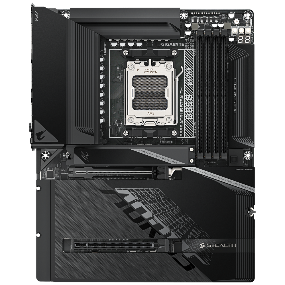 Материнская плата AORUS B850 AORUS STEALTH B850, AM5, 4*DDR5, 2*PCIEx16, 4*M.2, 2*TypeC, 2*USB3.2Gen2, 6*USB3.2Gen1, 8*USB2.0, 2*SATA3.0, 5G, HDMI, ATX, RTL