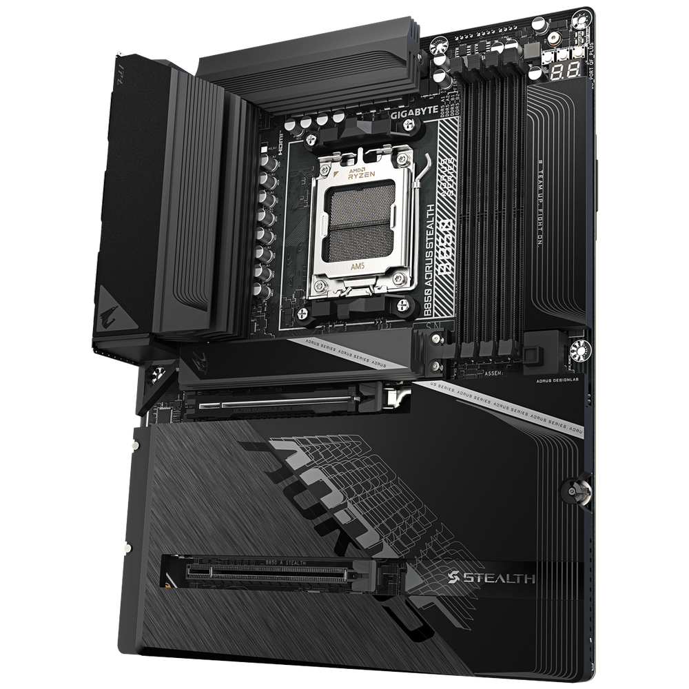 Материнская плата AORUS B850 AORUS STEALTH B850, AM5, 4*DDR5, 2*PCIEx16, 4*M.2, 2*TypeC, 2*USB3.2Gen2, 6*USB3.2Gen1, 8*USB2.0, 2*SATA3.0, 5G, HDMI, ATX, RTL