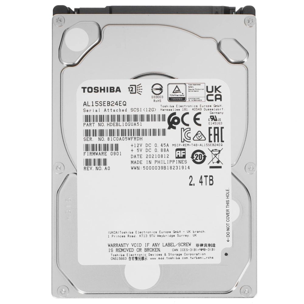 Жесткий диск серверный Toshiba Enterprise Peformance AL15SEB24EQ 2.4TB 2.5" SAS 12Gb/s, 10500rpm, 128MB, 512e, Bulk (655029)