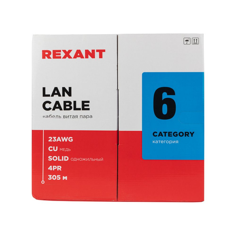 Кабель витая пара U/UTP, CAT 6, LSZH нг(А)-HF, 4PR, 23AWG, внутренний, однопроволочный, серый, 305 м