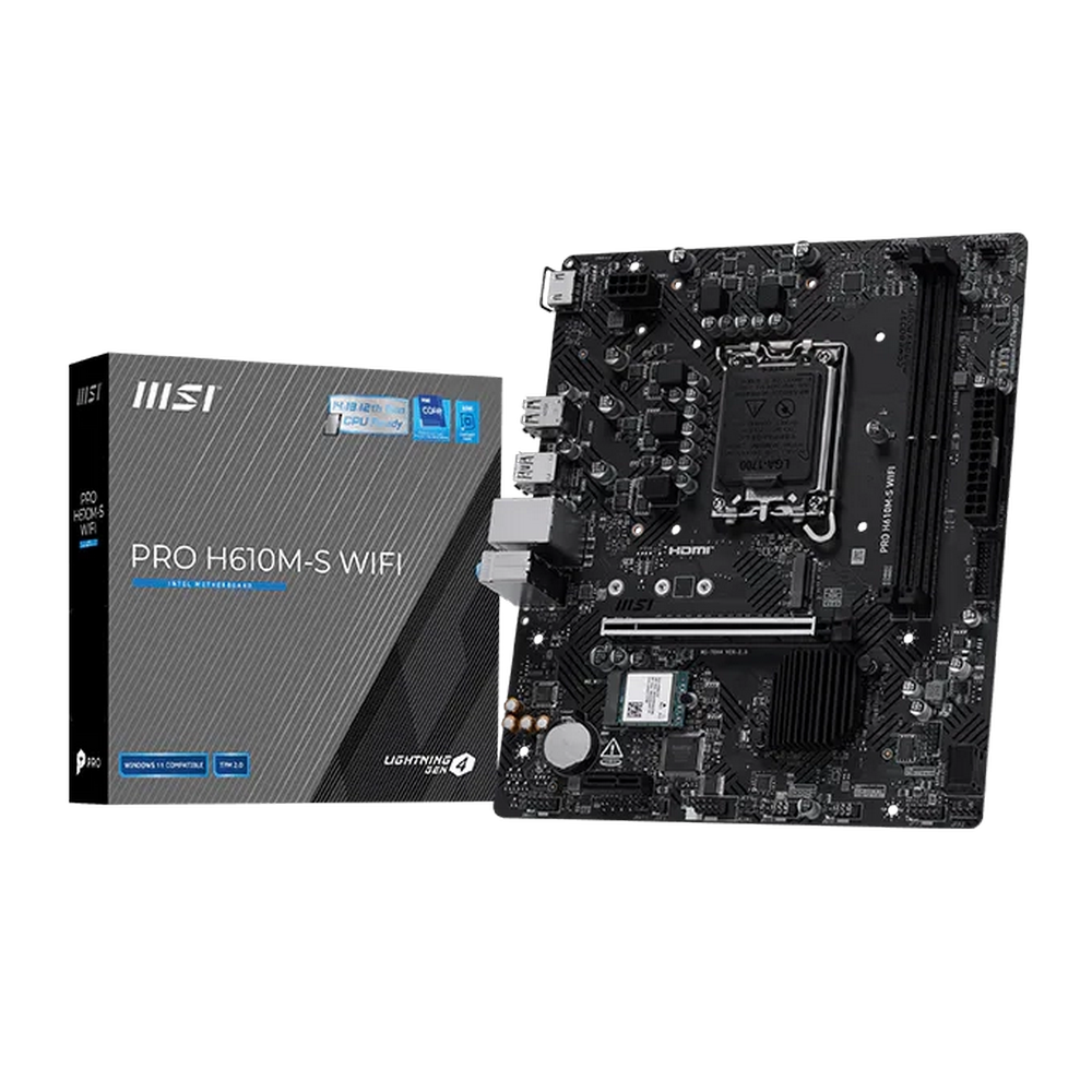 Материнская плата MSI PRO H610M-S WIFI H610, LGA1700, 2*DDR5, 1*PCIEx16, 1*PCIEx1, 1*M.2, 4*USB3.2Gen1, 8*USB2.0, 2*SATA3.0, 1G, HDMI, M-ATX, RTL