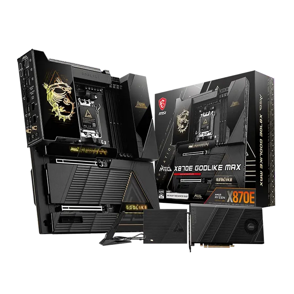 Материнская плата MSI MEG X870E GODLIKE MAX X870E, AM5, 4*DDR5, 2*PCIEx16, 1*PCIEx4, 5*M.2, 5*TypeC, 8*USB3.2Gen2, 4*USB3.2Gen1, 4*USB2.0, 4*SATA3.0, 10G, 5G, 2*TypeC(DP), Е-ATX, RTL