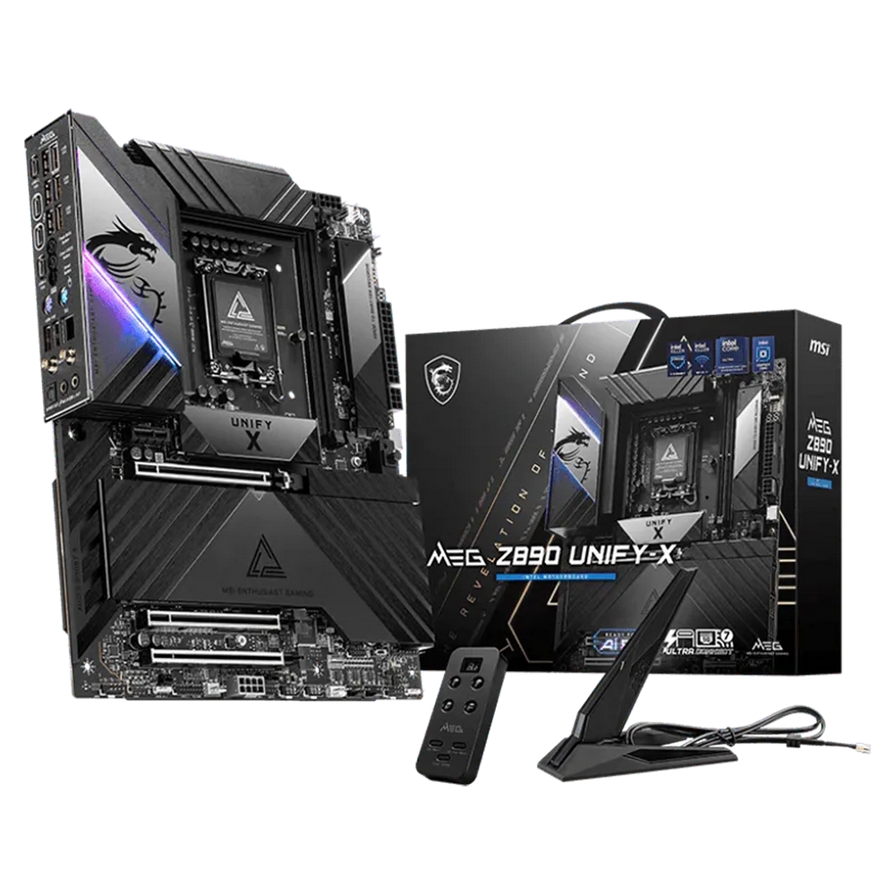 Материнская плата MSI MEG Z890 UNIFY-X Z890, LGA1851, 2*DDR5, 3*PCIEx16, 1*PCIEx1, 6*M.2, 2*TypeC, 8*USB3.2Gen2, 4*USB3.2Gen1, 8*USB2.0, 6*SATA3.0, 5G, 2*Type-C(DP), ATX, RTL