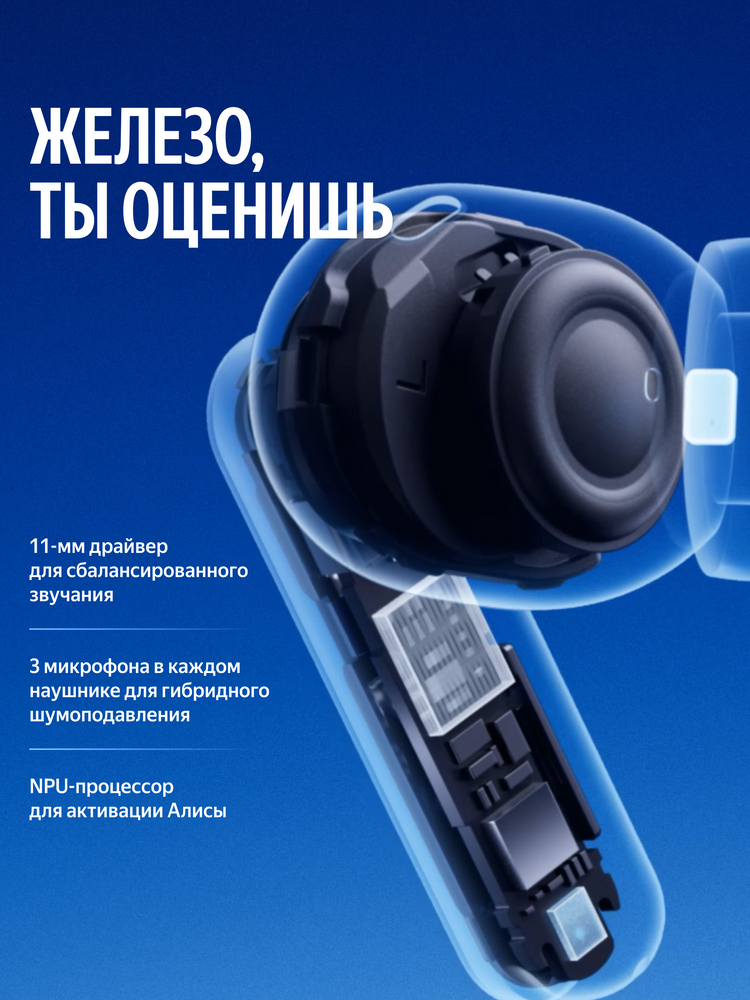 Наушники TWS Яндекс Дропс с Алисой AI, белый (YNDX-00150WHT)