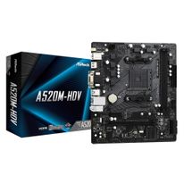 Материнская плата ASRock A520M-HDV, Socket AM4, AMD A520, 2xDDR4-3200, D-SUB+DVI-D+HDMI, 1xPCI-Ex16, 1xPCI-Ex1, 4xSATA3(RAID 0/1/10), 1xM.2, 8 Ch Audio, GLan, (2+4)xUSB2.0, (4+2)xUSB3.2, 1xPS/2, mATX, RTL {20} (932267)