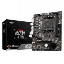 Материнская плата MSI A520M-A PRO , mATX, Socket AM4, AMD® A520, 2xDDR4-4600, HDMI+DVI-D, 1xPCI-Ex16x, 1xPCI-Ex1x, 4xSATA3(RAID 0/1/10), 1xM.2, 8 Ch Audio, GLan, (2+4)xUSB2.0, (4+2)xUSB3.2, 2xPS/2 {20} (749927)