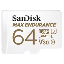 Карта памяти SanDisk MAX ENDURANCE microSDXC 64GB + SD Adapter - for home security cameras & dashcams  up to 30,000 Hours, Full HD / 4K videos, Extreme endurance, up to 100/40 MB/s Read/Write speeds, C10, U3, V30