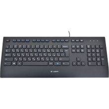 Клавиатура Logitech K280E |920-005215| черная, низкопрофильная, 103 клавиши, подставка под запястья, защита от воды, USB 1,8м, (046832)