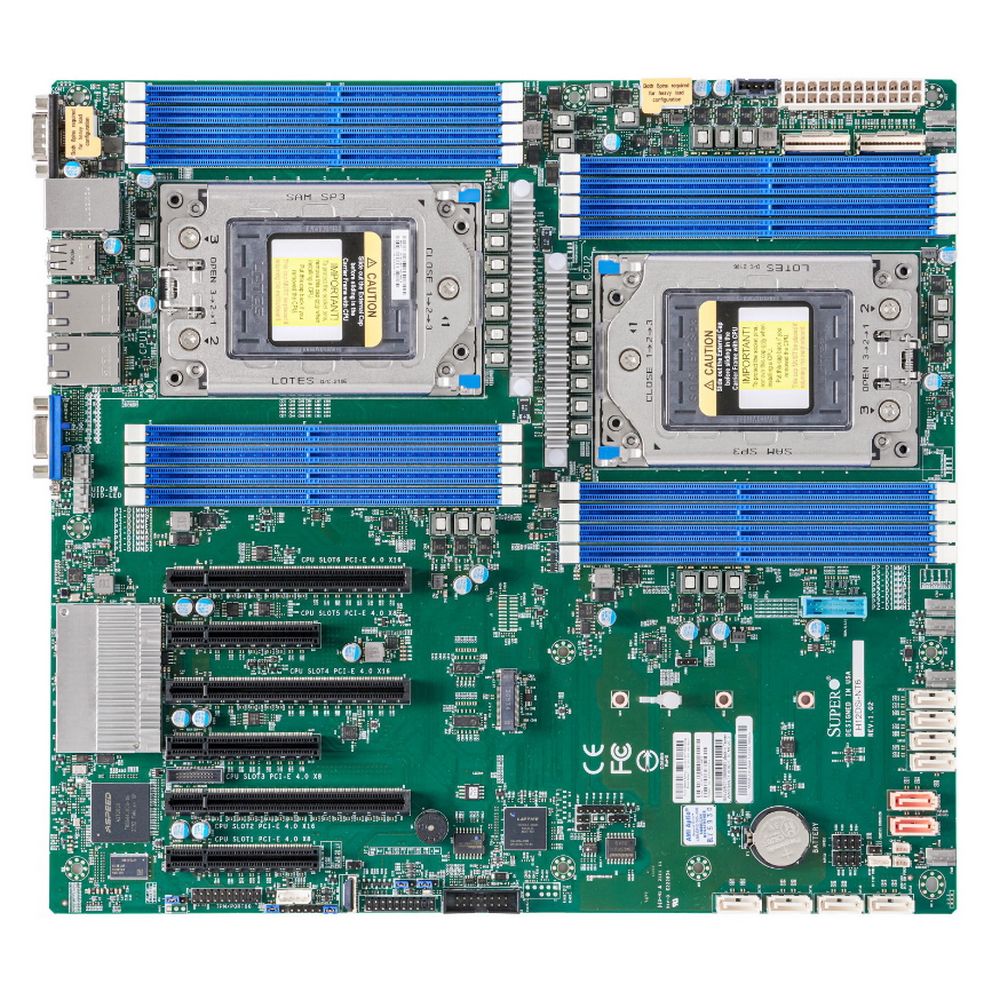 Материнская плата SuperMicro Материнская плата SuperMicro MBD-H12DSI-NT6-B Dual AMD EPYC™ 7003/7002 Series Processors,4TB Registered ECC DDR4 3200MHz SDRAM in 16 DIMMs,10 SATA3, 2 SATADOM, 4 NVMe,Dual 10GBase-T LAN ports,1 dedicated IPMI LAN Port,ASPEED AST2600 BMC graphics (446025) (incl. 1x I/O Shield MCP-260-00042-0N, 2x CBL-0044L)