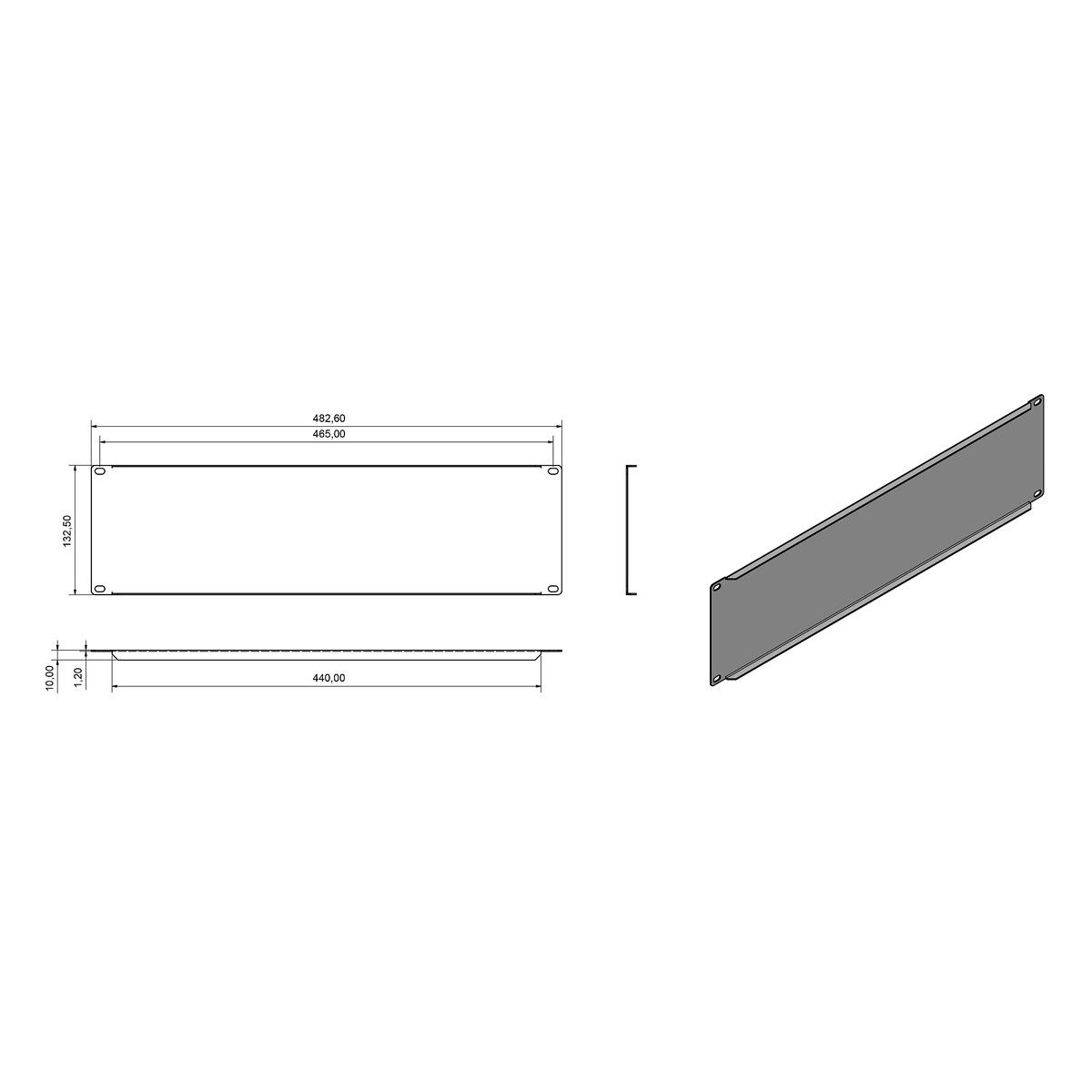 Панель Hyperline Hyperline BPV-3-RAL9005 Фальш-панель 3U цвет черный (RAL 9005) (007236)