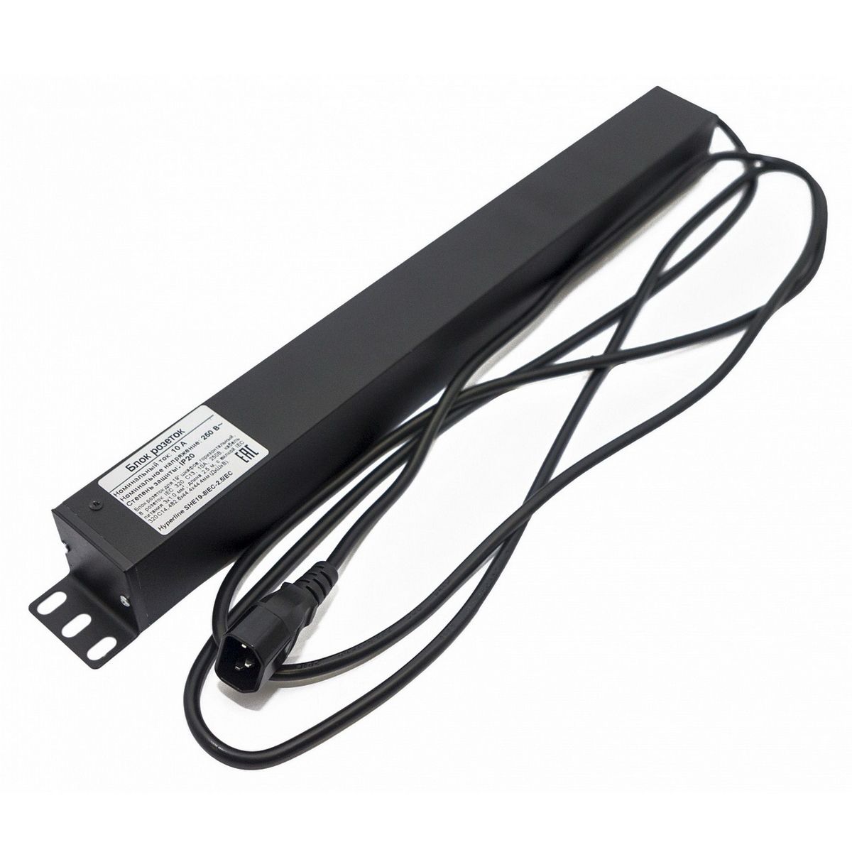 Сетевой фильтр Hyperline «Hyperline SHT19-8IEC-2.5IEC Блок розеток для 19" шкафов, горизонтальный, 8 розеток IEC320 C13," кабель питания 2.5м (3х1.0мм2) с вилкой IEC320 C14 10A, 250В, 482.6x44.4x44.4мм (ШхГхВ), корпус алюминий