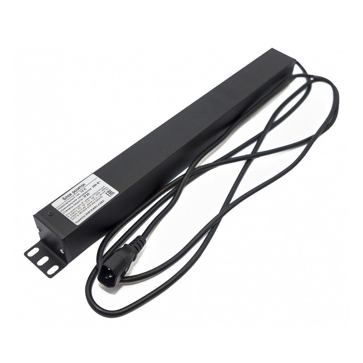 Сетевой фильтр Hyperline Hyperline SHE19-8IEC-2.5IEC Блок розеток для 19" шкафов, горизонтальный, 8 розеток IEC320 C13, кабель питания 2.5м (3х1.0мм2) с вилкой IEC320 C14 10A, 250В, 482.6x44.4x44.4мм (ШхГхВ), корпус алюминий, черный (086778)