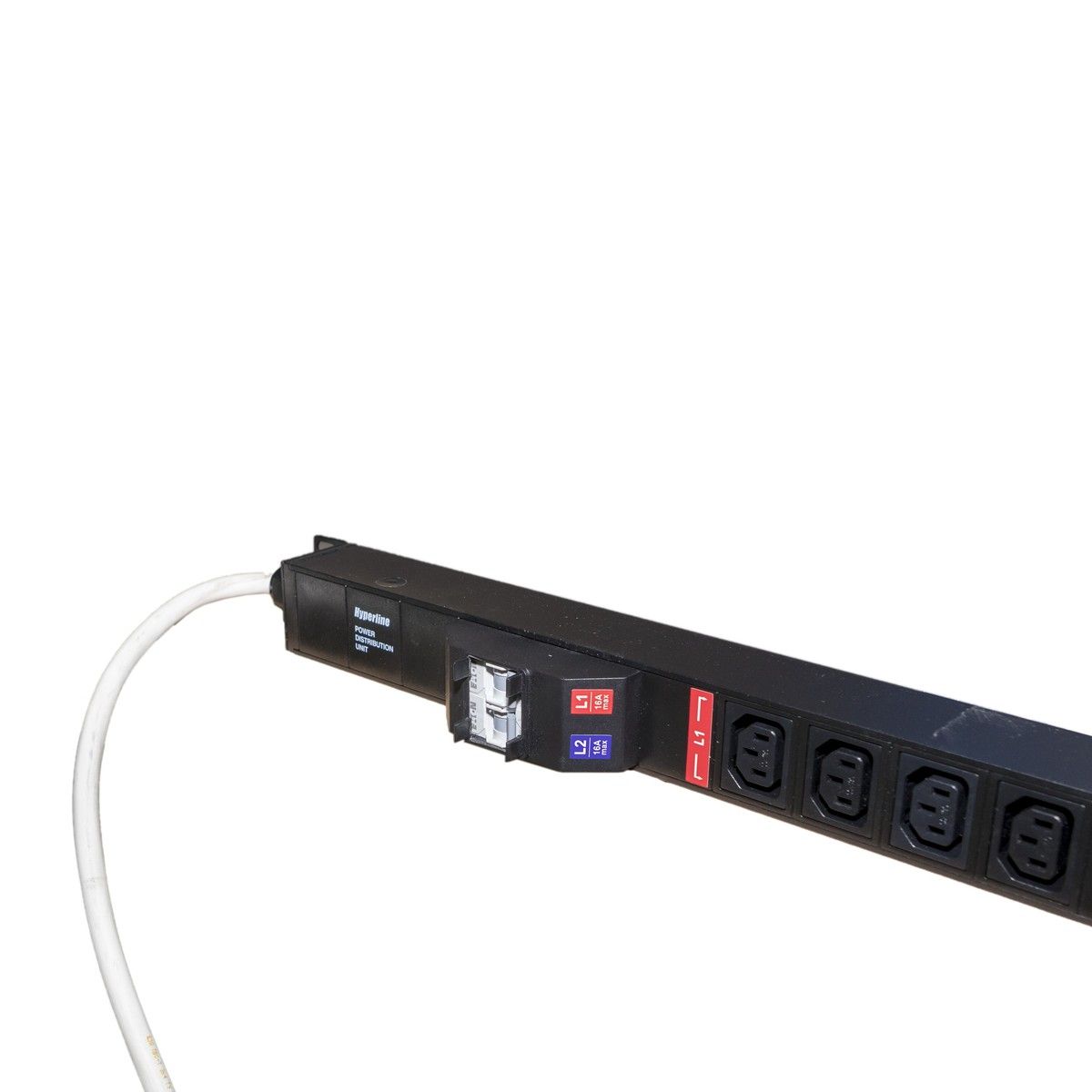 Сетевой фильтр Hyperline Hyperline SHE-20IEC-4BIEC-B-3PVB Блок розеток, вертикальный, 20 розеток IEC320 C13, 4 розетки IEC320 C19, автоматич. выключатель, кабель питания 3м (3х4.0мм2) с вилкой IEC 60309 32А (2х16A) (2P+E), 250В, 1556x44.4x44.4мм (ДхШхВ), корпус алюминий, черный