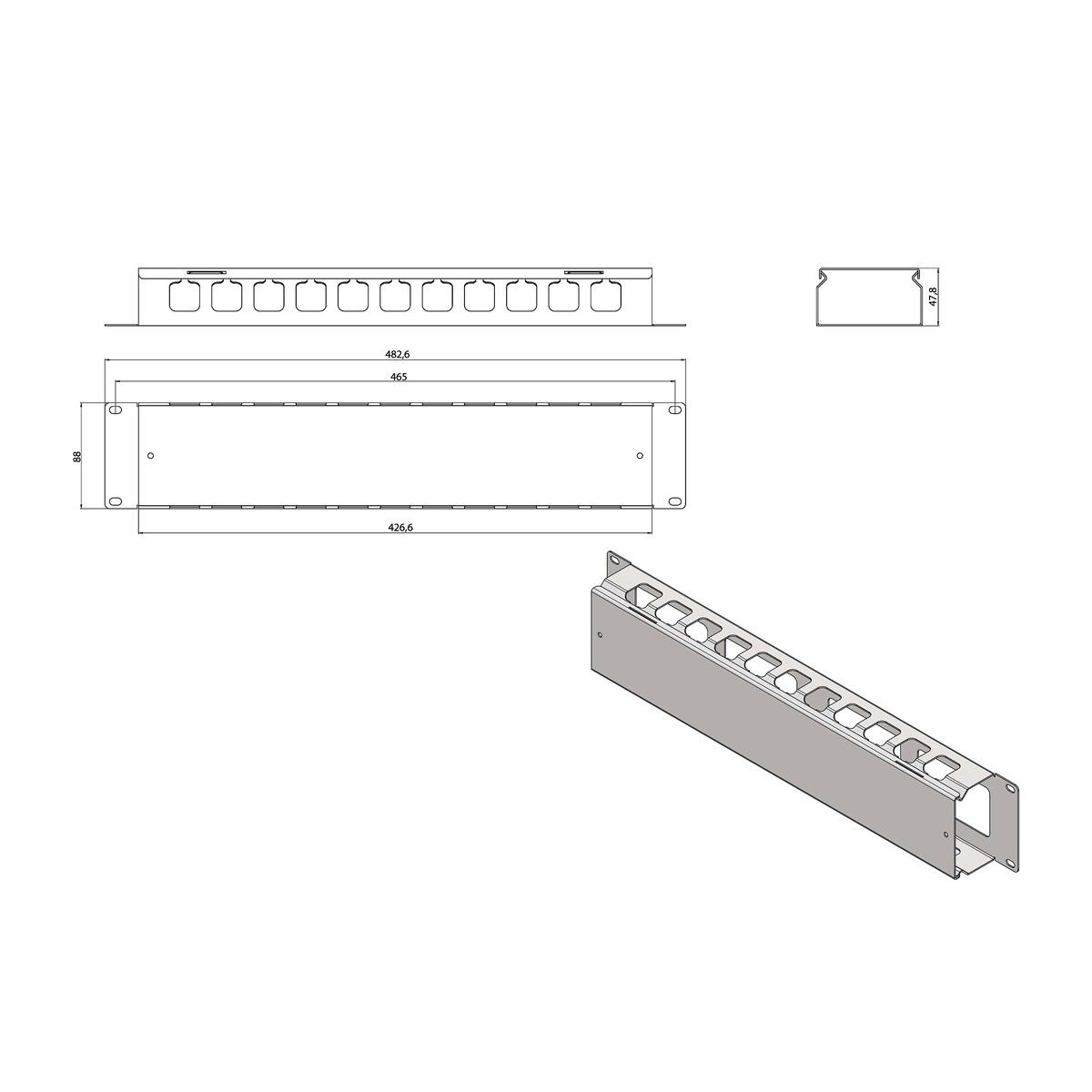 Органайзер Hyperline Hyperline CM-2U-ML-COV Кабельный организатор 2U металлический с крышкой, 19», 2U (009344)