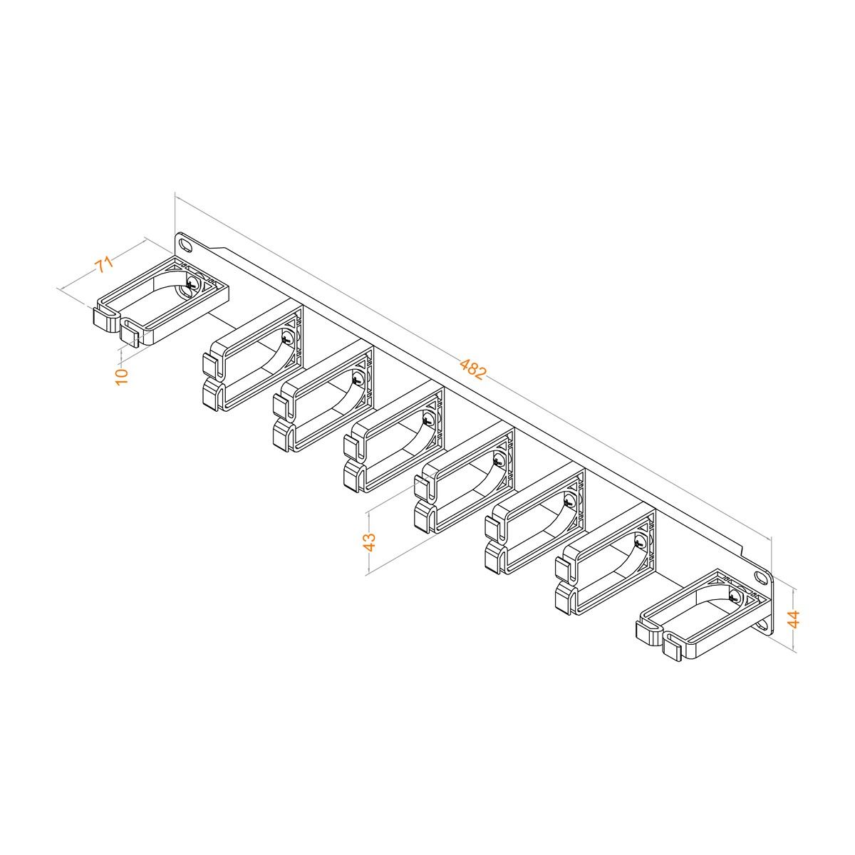 Органайзер Hyperline Hyperline CM-1U-V6H2-PL Кабельный организатор 1U с пластиковыми кольцами (6 вертикальных и 2 «горизонтальных), 19» (090065) {10}»