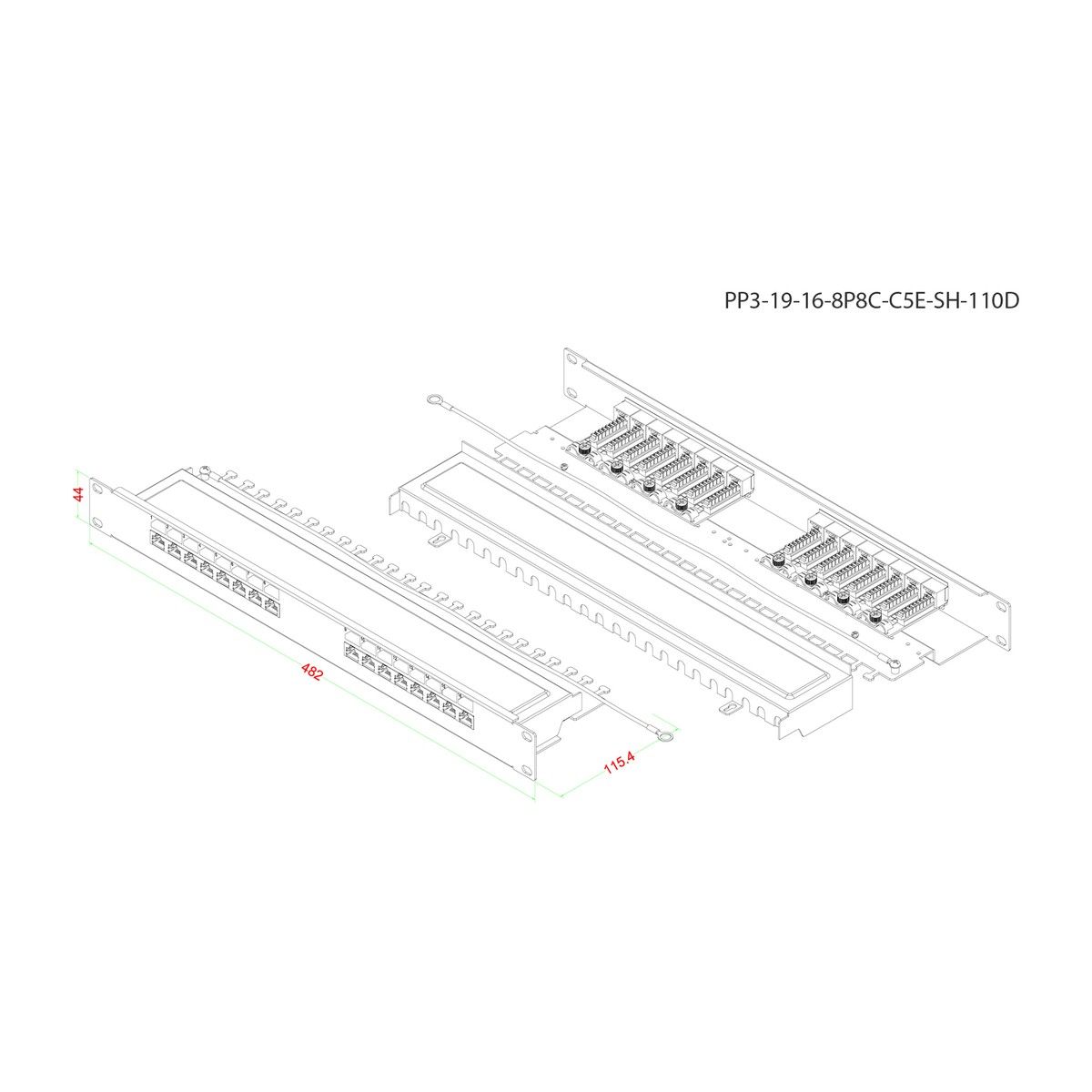 Аксессуары Hyperline Hyperline PP3-19-16-8P8C-C5E-SH-110D Патч-панель 19", 1U, 16 портов RJ-45 полн. экран., категория" 5e, Dual IDC, ROHS, цвет черный (054876)
