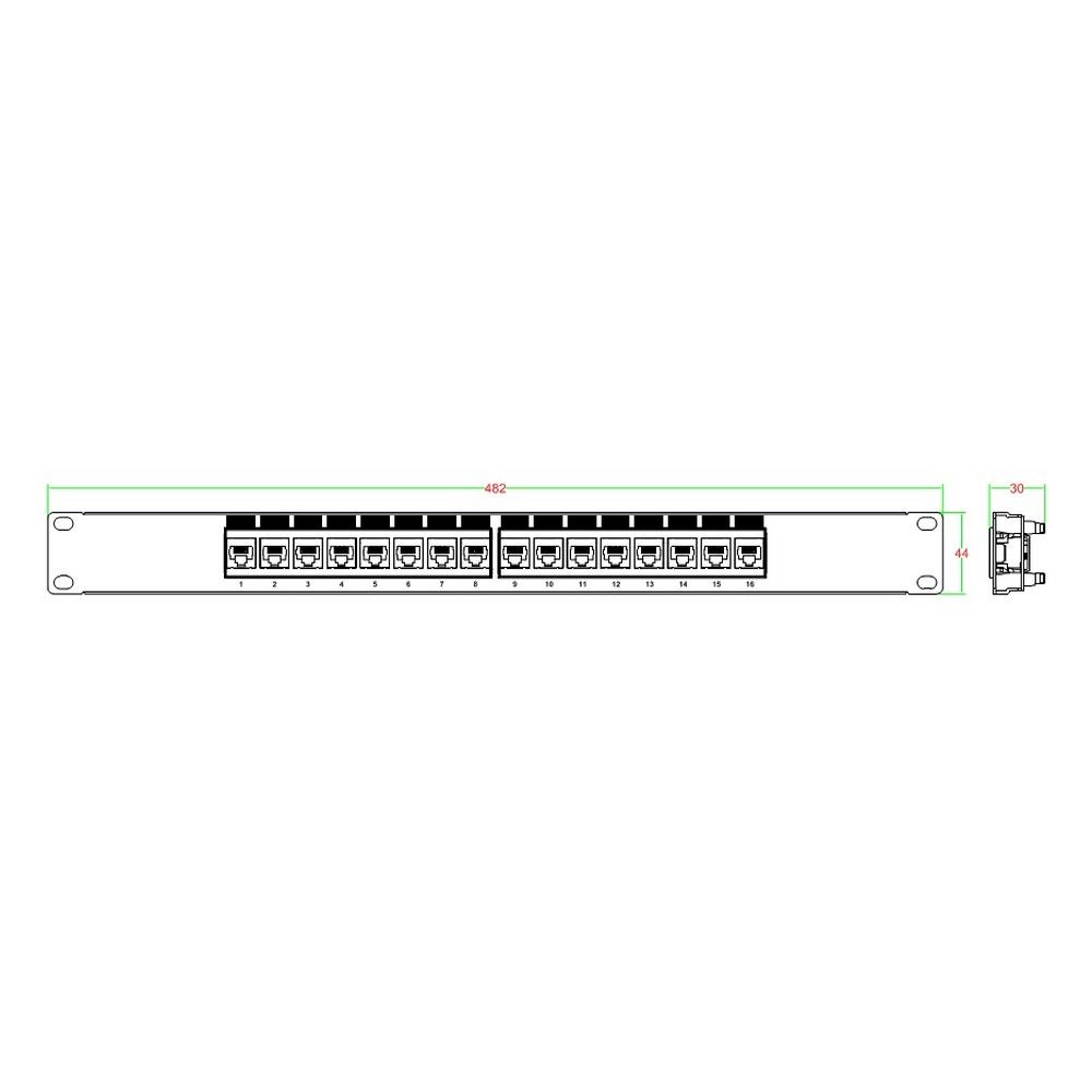 Аксессуары Hyperline Hyperline PP3-19-16-8P8C-C5E-110D Патч-панель 19", 1U, 16 портов RJ-45, категория 5e, Dual IDC," ROHS, цвет черный