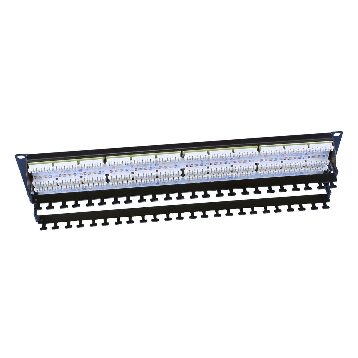 Аксессуары Hyperline Hyperline PP3-19-48-8P8C-C6-110D Патч-панель 19", 2U, 48 портов RJ-45, категория 6, Dual IDC, ROHS цвет черный (задний кабельный организатор в комплекте)