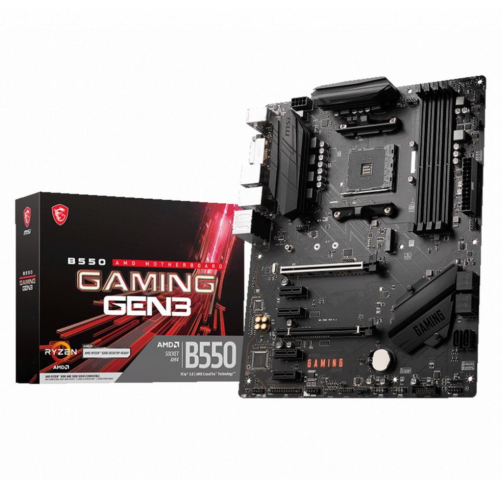 Материнская плата MSI B550 GAMING GEN3 B550, AM4, 4*DDR4, 2*PCIEx16, 4*PCIEx1, 1*M.2, 2*USB3.2Gen2, 4*USB3.2Gen1, 6*USB2.0, 6*SATA3.0, 1G, DVI, HDMI, ATX, RTL