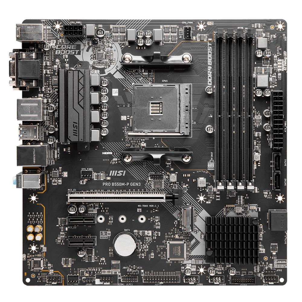Материнская плата MSI PRO B550M-P GEN3 B550, AM4, 4*DDR4, 1*PCIEx16, 2xPCIEx1, 1*M.2, 6*USB3.2 Gen1, 8*USB2.0, 4*SATA3, 1G, VGA, DVI, HDMI, M-ATX, RTL