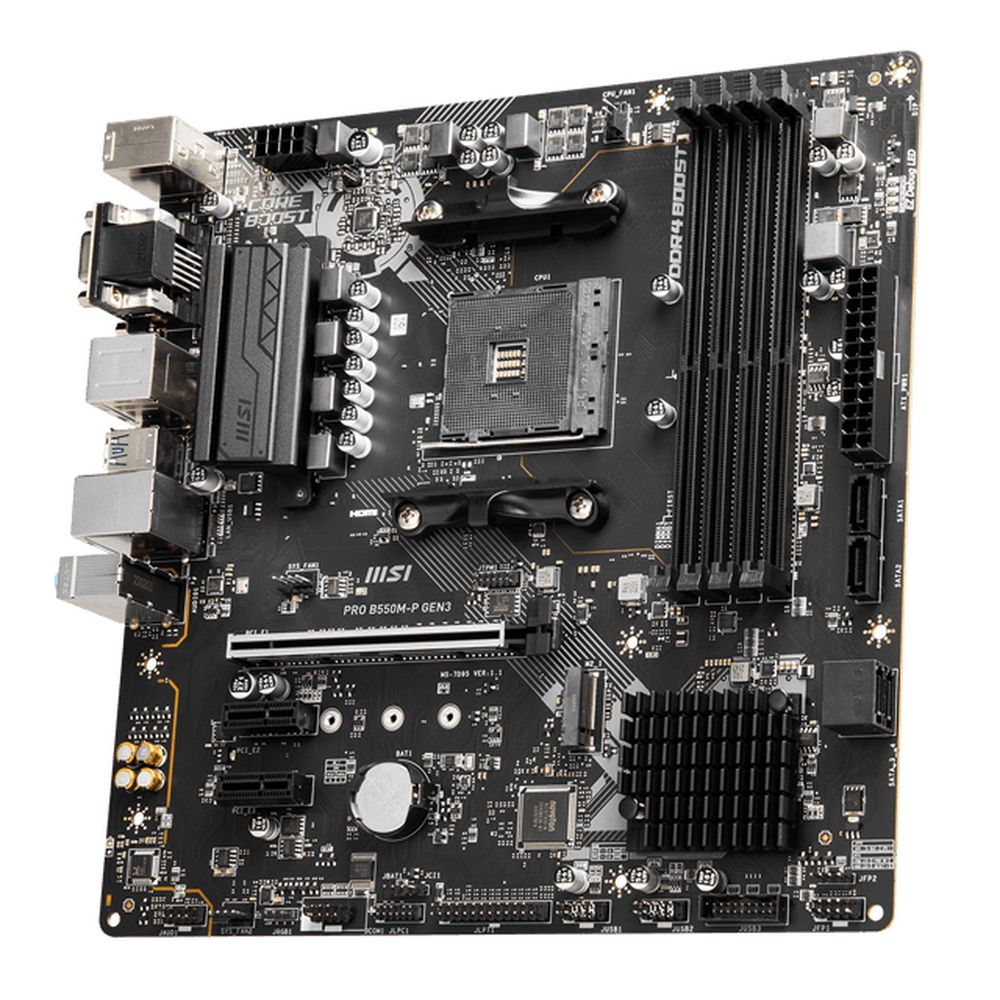 Материнская плата MSI PRO B550M-P GEN3 B550, AM4, 4*DDR4, 1*PCIEx16, 2xPCIEx1, 1*M.2, 6*USB3.2 Gen1, 8*USB2.0, 4*SATA3, 1G, VGA, DVI, HDMI, M-ATX, RTL