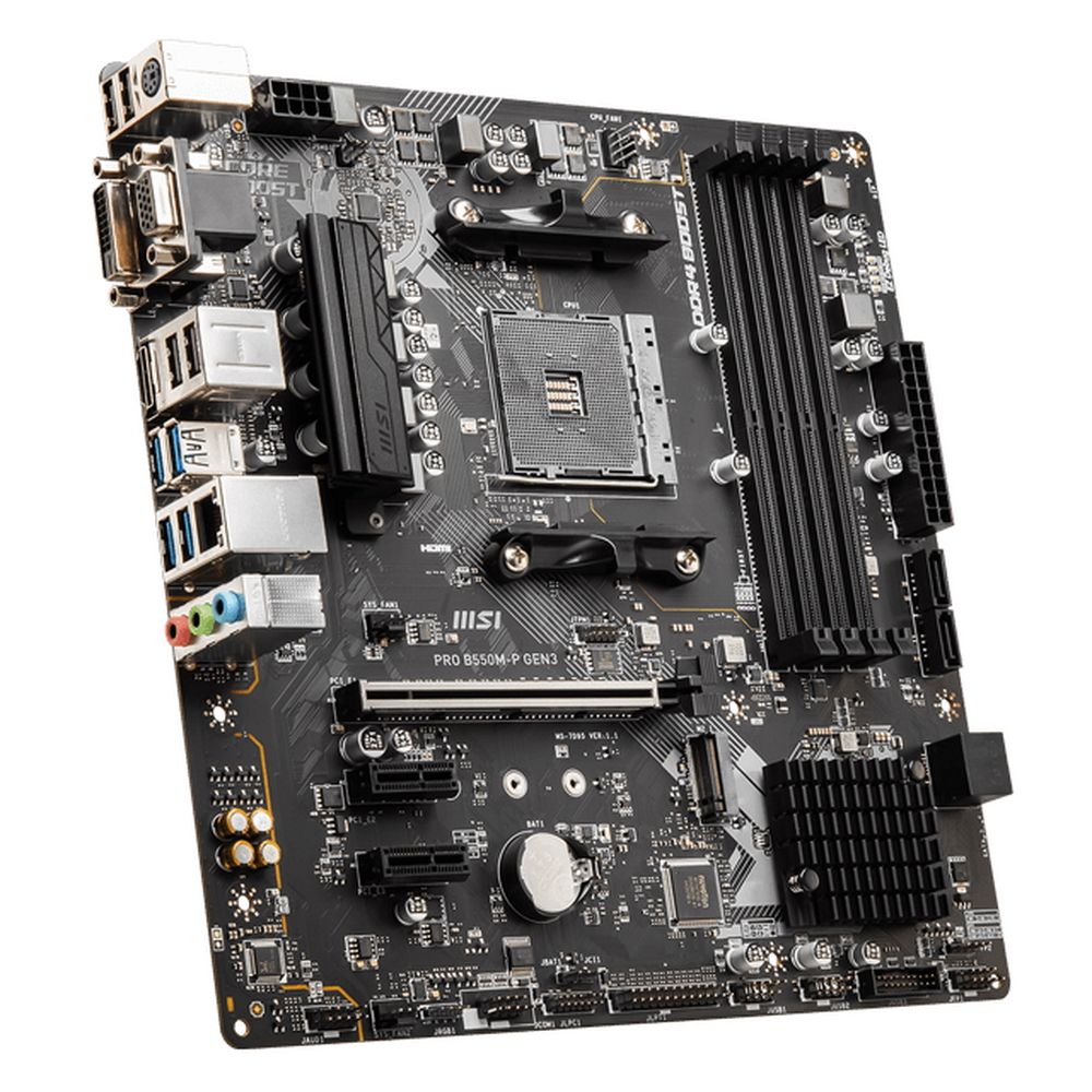 Материнская плата MSI PRO B550M-P GEN3 B550, AM4, 4*DDR4, 1*PCIEx16, 2xPCIEx1, 1*M.2, 6*USB3.2 Gen1, 8*USB2.0, 4*SATA3, 1G, VGA, DVI, HDMI, M-ATX, RTL