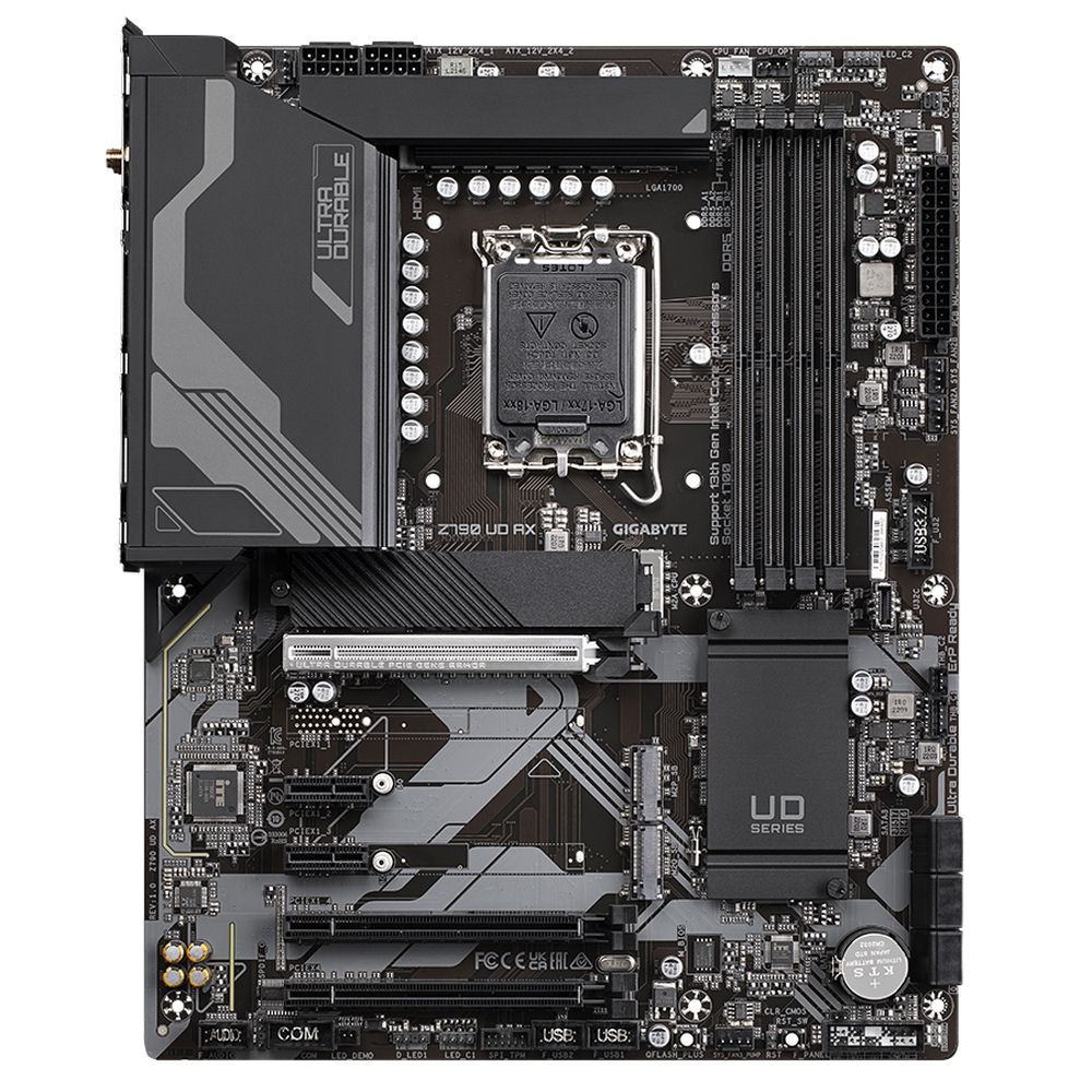 Материнская плата Gigabyte Z790 UD AX, Socket 1700, Intel®Z790, 4xDDR5-4800, HDMI+DP, 3xPCI-Ex16, 2xPCI-Ex1, 6xSATA3(RAID 0/1/5/10), 3xM.2, 8Ch Audio, 2,5GbLan, WiFi, (4+4)xUSB2.0, (5+2)xUSB3.2, (1+1)xUSB3.2 Type-C™, 1xPS/2, ATX, RTL {}