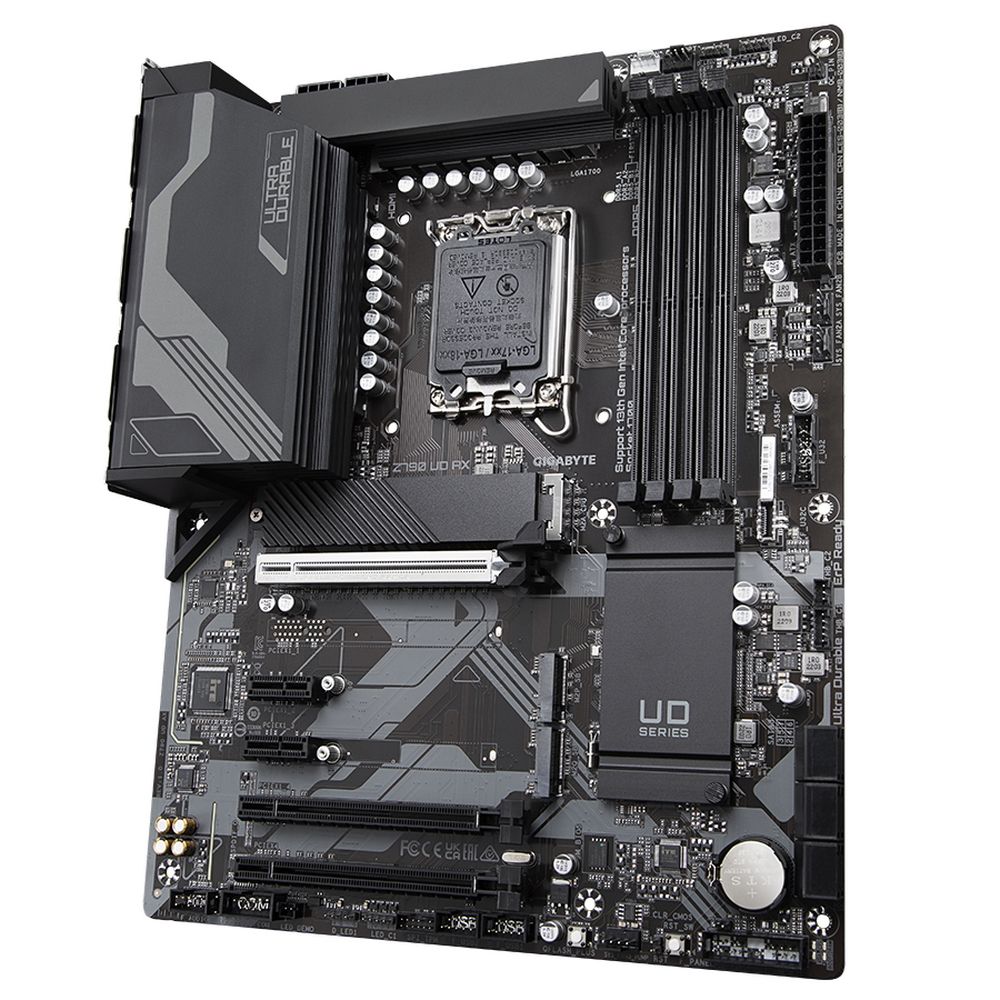 Материнская плата Gigabyte Z790 UD AX, Socket 1700, Intel®Z790, 4xDDR5-4800, HDMI+DP, 3xPCI-Ex16, 2xPCI-Ex1, 6xSATA3(RAID 0/1/5/10), 3xM.2, 8Ch Audio, 2,5GbLan, WiFi, (4+4)xUSB2.0, (5+2)xUSB3.2, (1+1)xUSB3.2 Type-C™, 1xPS/2, ATX, RTL {}