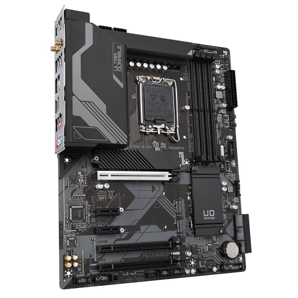 Материнская плата Gigabyte Z790 UD AX, Socket 1700, Intel®Z790, 4xDDR5-4800, HDMI+DP, 3xPCI-Ex16, 2xPCI-Ex1, 6xSATA3(RAID 0/1/5/10), 3xM.2, 8Ch Audio, 2,5GbLan, WiFi, (4+4)xUSB2.0, (5+2)xUSB3.2, (1+1)xUSB3.2 Type-C™, 1xPS/2, ATX, RTL {}