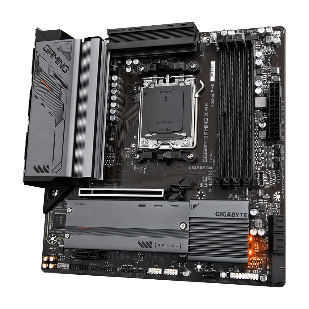 Материнская плата Gigabyte B650M GAMING X AX, Socket AM5, AMD B650, 4xDDR5-5200, HDMI+DP+DP, 1xPCI-Ex16, 1xPCI-Ex1, 4xSATA3(RAID 0/1/10), 2xM.2, 8 Ch Audio, 2.5GLan, WiFi, (4+4)xUSB2.0, (3+2)xUSB3.2, (1+1)xUSB3.2 Type-C™, 1xPS/2, mATX, RTL {8} (849993)