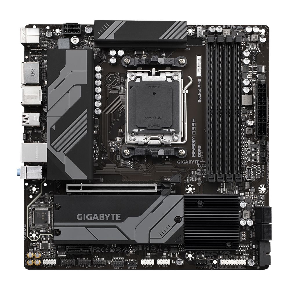 Материнская плата Gigabyte B650M DS3H, Socket AM5, AMD B650, 4xDDR5-5200, HDMI+DP+DP, 1xPCI-Ex16, 1xPCI-Ex1, 4xSATA3(RAID 0/1/10), 2xM.2, 8 Ch Audio, 2.5GLan, (4+4)xUSB2.0, (3+2)xUSB3.2, (1+1)xUSB3.2 Type-C™, 1xPS/2, mATX, RTL {8} (849825)