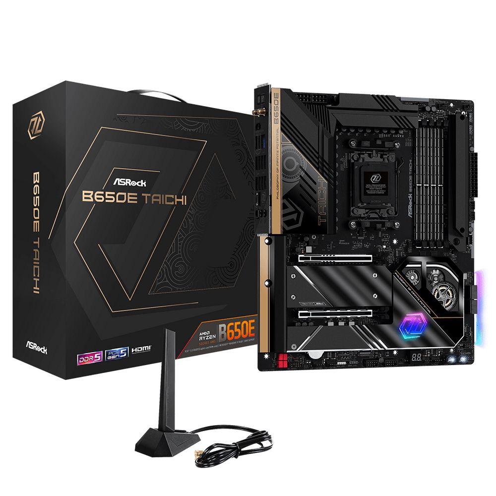 Материнская плата ASRock B650E TAICHI, Socket AM5, AMD B650, 4xDDR5-5200, HDMI+DP, 2xPCI-Ex16, 2xSATA3(RAID 0/1/10), 3xM.2, 6 Ch Audio, 1x2.5GLan, WiFi, (0+4)xUSB2.0, (11+2)xUSB3.2, (0+1)xUSB3.2 Type-C™, (1+0)xUSB4 Type-C™, ATX, RTL, {5}