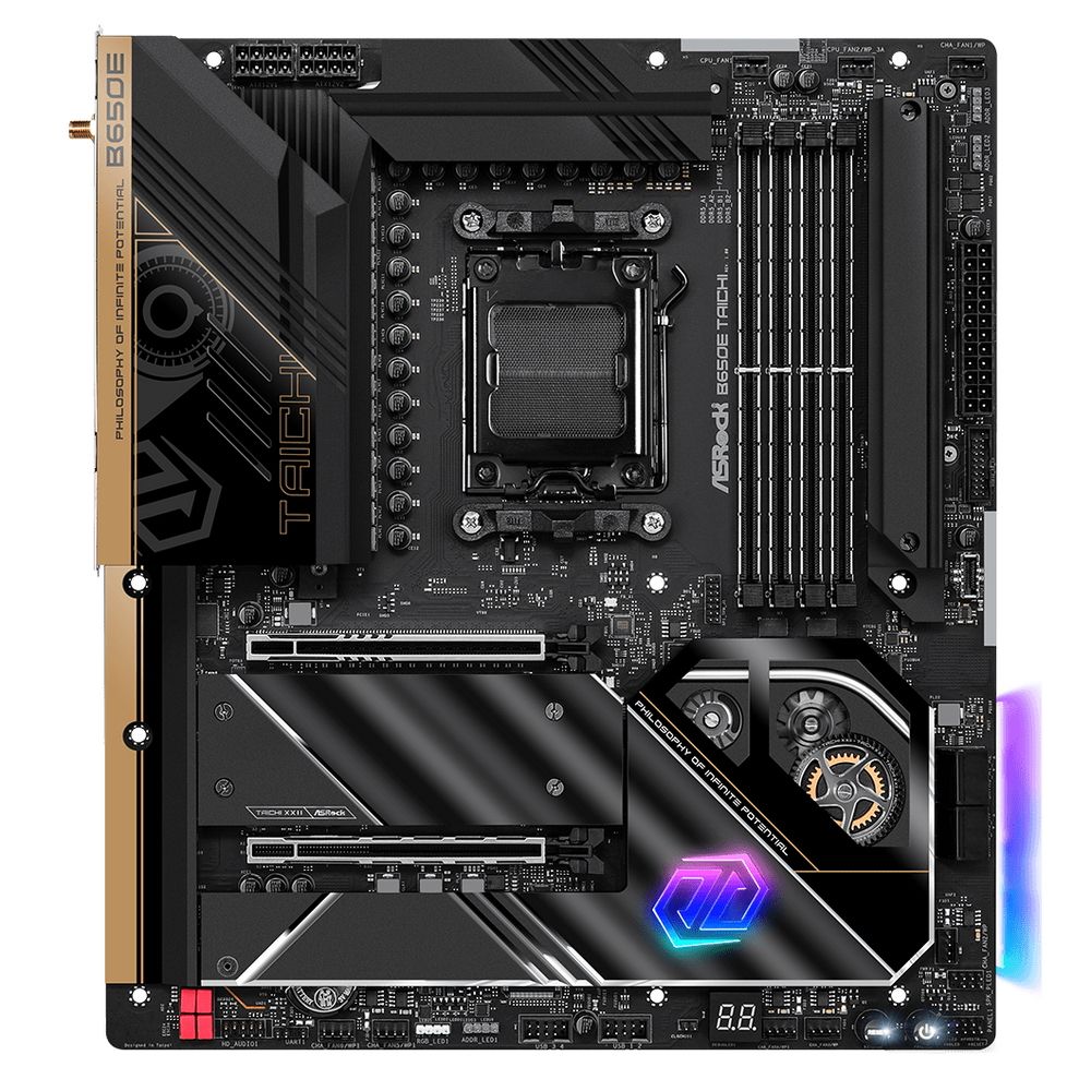 Материнская плата ASRock B650E TAICHI, Socket AM5, AMD B650, 4xDDR5-5200, HDMI+DP, 2xPCI-Ex16, 2xSATA3(RAID 0/1/10), 3xM.2, 6 Ch Audio, 1x2.5GLan, WiFi, (0+4)xUSB2.0, (11+2)xUSB3.2, (0+1)xUSB3.2 Type-C™, (1+0)xUSB4 Type-C™, ATX, RTL, {5}
