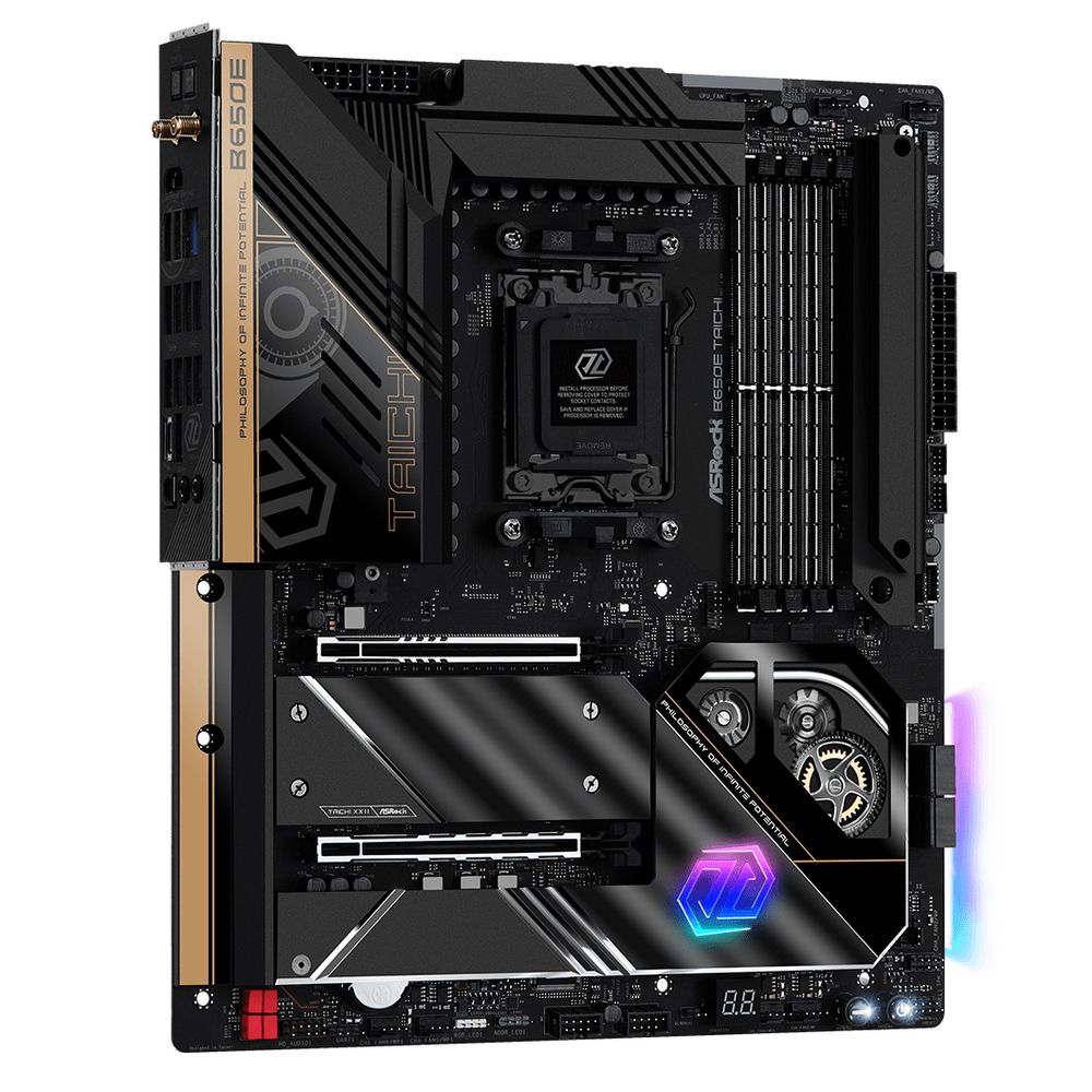 Материнская плата ASRock B650E TAICHI, Socket AM5, AMD B650, 4xDDR5-5200, HDMI+DP, 2xPCI-Ex16, 2xSATA3(RAID 0/1/10), 3xM.2, 6 Ch Audio, 1x2.5GLan, WiFi, (0+4)xUSB2.0, (11+2)xUSB3.2, (0+1)xUSB3.2 Type-C™, (1+0)xUSB4 Type-C™, ATX, RTL, {5}