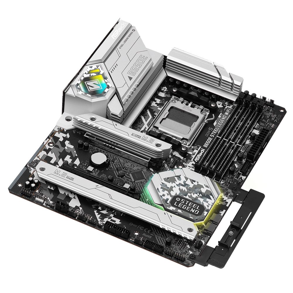 Материнская плата ASRock B650E STEEL LEGEND WIFI, Socket AM5, AMD B650, 4xDDR5-5200, HDMI+DP, 2xPCI-Ex16, 2xSATA3(RAID 0/1/10), 3xM.2, 8 Ch Audio, 1x2.5GLan, WiFi, (2+4)xUSB2.0, (5+4)xUSB3.2, (1+1)xUSB3.2 Type-C™, ATX, RTL, {5}