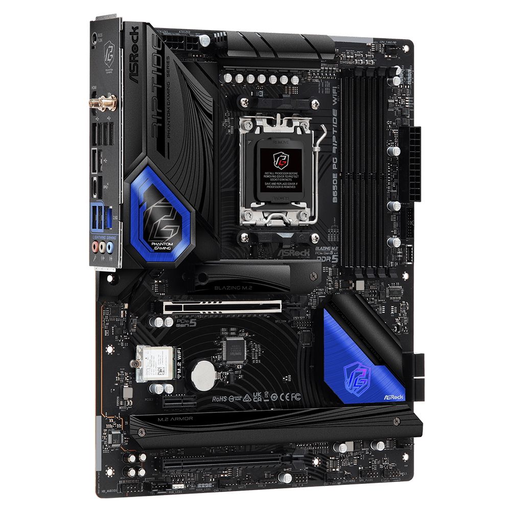 Материнская плата ASRock B650E PG RIPTIDE WIFI, Socket AM5, AMD B650, 4xDDR5-5200, HDMI, 2xPCI-Ex16, 1xPCI-Ex1, 4xSATA3(RAID 0/1/10), 3xM.2, 8 Ch Audio, 1x2.5GLan, WiFi, (6+3)xUSB2.0, (3+2)xUSB3.2, (1+1)xUSB3.2 Type-C™, ATX, RTL, {5}