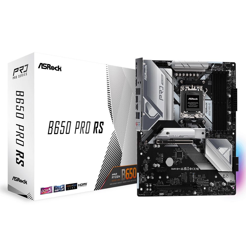 Материнская плата ASRock B650 PRO RS, Socket AM5, AMD B650, 4xDDR5-5200, HDMI+DP, 2xPCI-Ex16, 1xPCI-Ex1, 4xSATA3(RAID 0/1/10), 3xM.2, 8 Ch Audio, 1x2.5GLan, (6+3)xUSB2.0, (3+2)xUSB3.2, (1+1)xUSB3.2 Type-C™, ATX, RTL, {5}