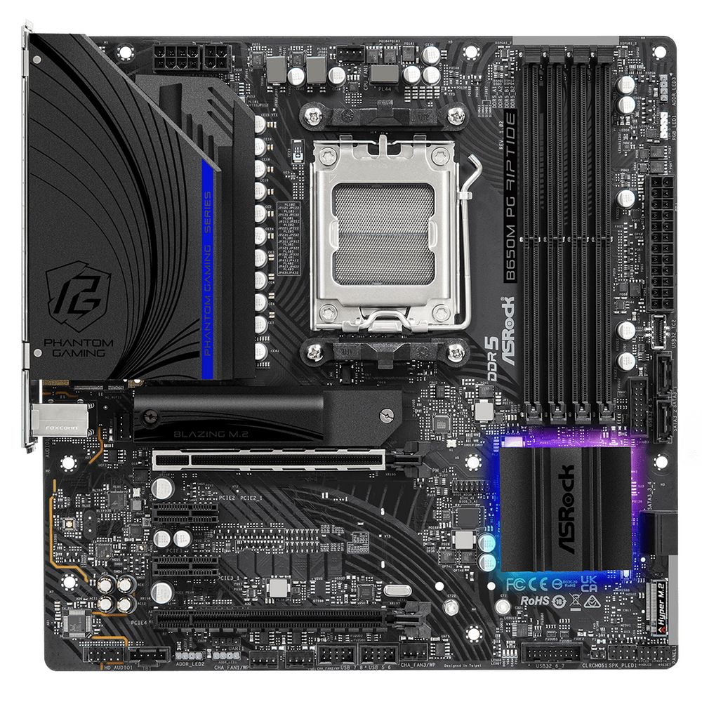 Материнская плата ASRock B650M PG RIPTIDE, Socket AM5, AMD B650, 4xDDR5-5200, HDMI+DP, 2xPCI-Ex16, 2xPCI-Ex1, 4xSATA3(RAID 0/1/10), 2xM.2, 8 Ch Audio, 1x2.5GLan, (4+4)xUSB2.0, (3+4)xUSB3.2, (1+1)xUSB3.2 Type-C™, mATX, RTL, {5}