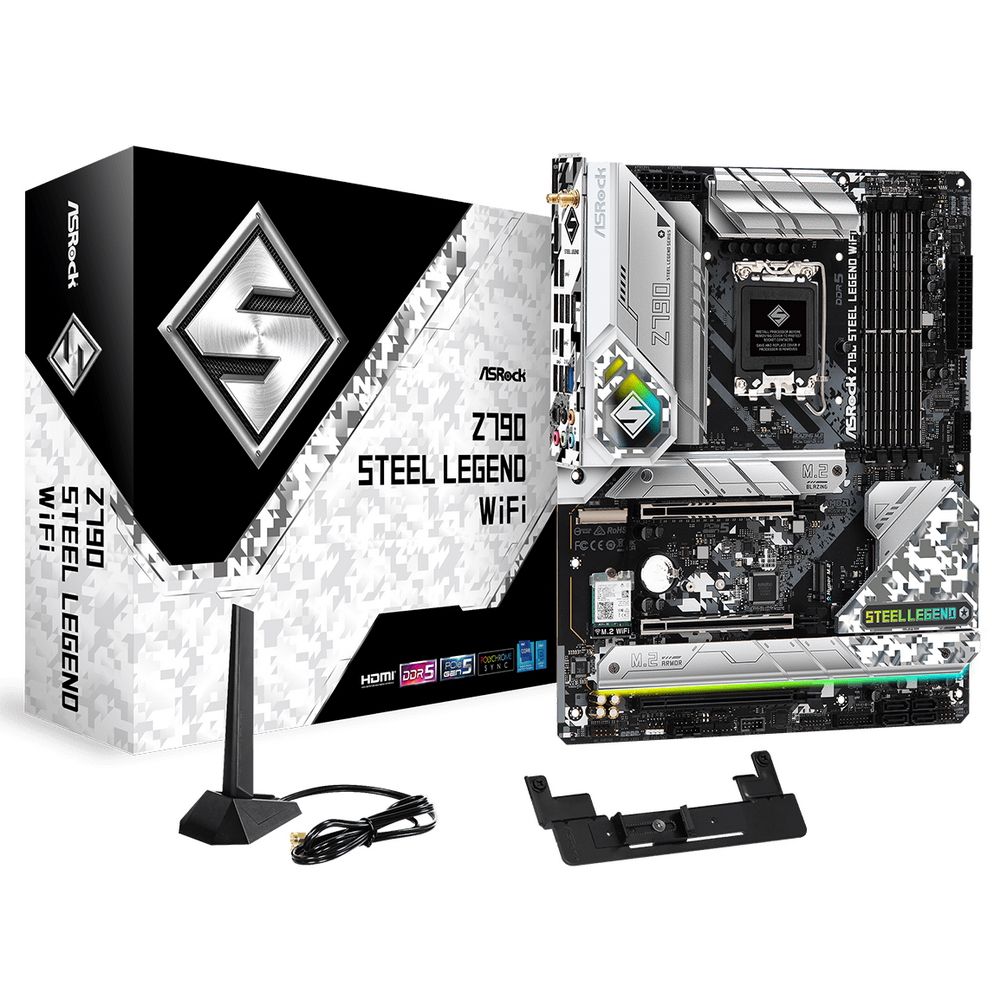 Материнская плата ASRock Z790 STEEL LEGEND WIFI, Socket 1700, Intel®Z790, 4xDDR5-4800, HDMI+DP, 3xPCI-Ex16, 8xSATA3(RAID 0/1/5/10), 5xM.2, 8 Ch Audio, 1x2.5GLan, WiFi, (0+3)xUSB2.0, (9+4)xUSB3.2, (1+1)xUSB3.2 Type-C™, ATX, RTL {}