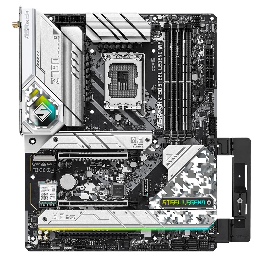 Материнская плата ASRock Z790 STEEL LEGEND WIFI, Socket 1700, Intel®Z790, 4xDDR5-4800, HDMI+DP, 3xPCI-Ex16, 8xSATA3(RAID 0/1/5/10), 5xM.2, 8 Ch Audio, 1x2.5GLan, WiFi, (0+3)xUSB2.0, (9+4)xUSB3.2, (1+1)xUSB3.2 Type-C™, ATX, RTL {}