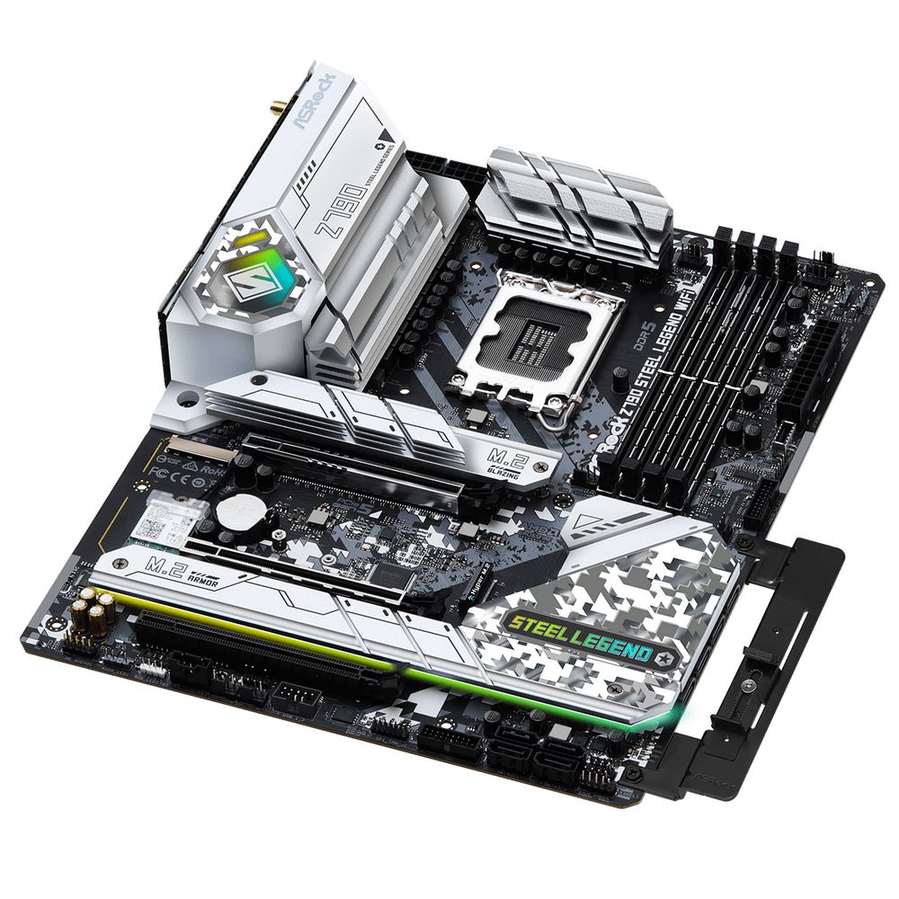 Материнская плата ASRock Z790 STEEL LEGEND WIFI, Socket 1700, Intel®Z790, 4xDDR5-4800, HDMI+DP, 3xPCI-Ex16, 8xSATA3(RAID 0/1/5/10), 5xM.2, 8 Ch Audio, 1x2.5GLan, WiFi, (0+3)xUSB2.0, (9+4)xUSB3.2, (1+1)xUSB3.2 Type-C™, ATX, RTL {}
