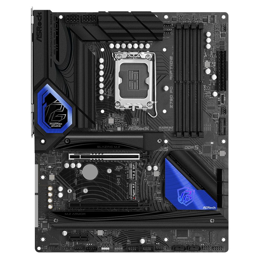 Материнская плата ASRock Z790 PG RIPTIDE, Socket 1700, Intel®Z790, 4xDDR5-4800, HDMI+DP, 2xPCI-Ex16, 1xPCI-Ex1, 8xSATA3(RAID 0/1/5/10), 5xM.2, 8 Ch Audio, 1x2.5GLan, (2+4)xUSB2.0, (6+2)xUSB3.2, (1+1)xUSB3.2 Type-C™, ATX, RTL {}