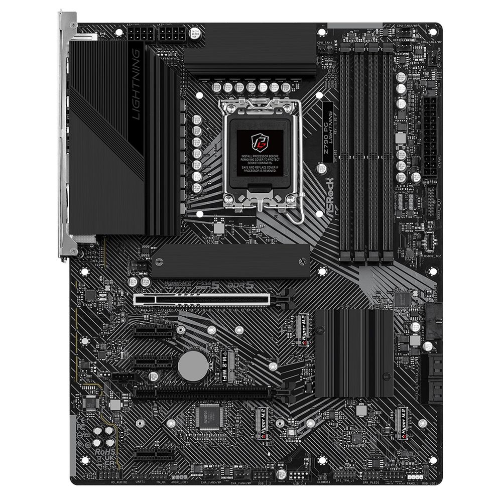 Материнская плата ASRock Z790 PG LIGHTNING, Socket 1700, Intel®Z790, 4xDDR5-4800, HDMI, 2xPCI-Ex16, 3xPCI-Ex1, 4xSATA3(RAID 0/1/5/10), 4xM.2, 8 Ch Audio, 1x2.5GLan, (1+2)xUSB2.0, (6+4)xUSB3.2, (1+1)xUSB3.2 Type-C™, 1x/PS/2, ATX, RTL {}